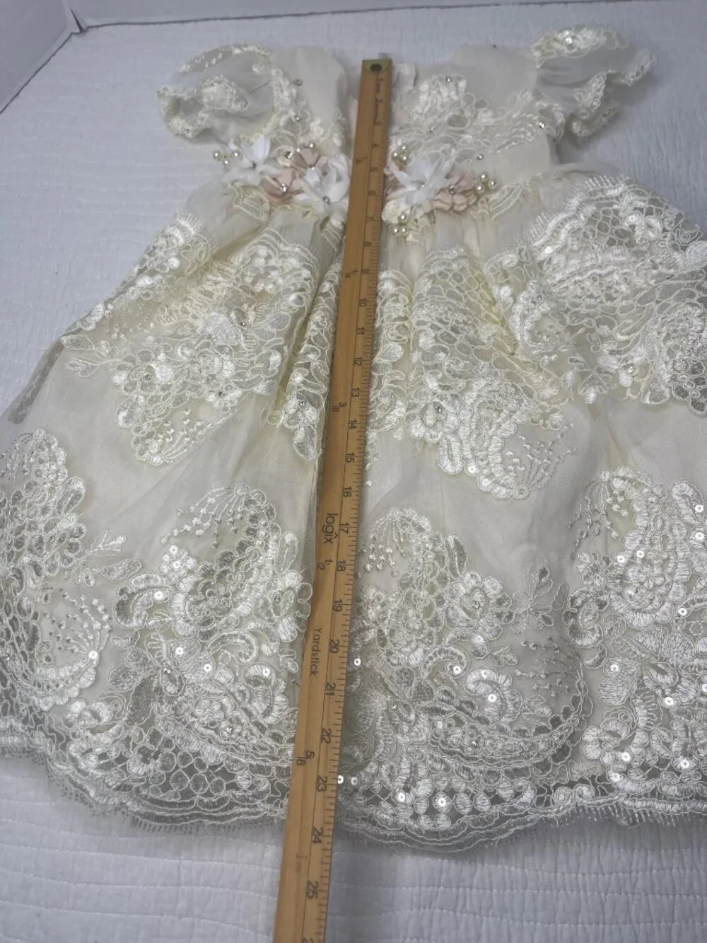 Fancy Flower Girl Toddler 3 Christening Wedding Lacy Dress Baptism Party Ivory